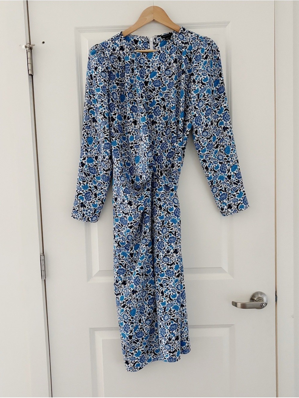 Ann Taylor Floral Faux Wrap Midi Dress Puff Sleeves